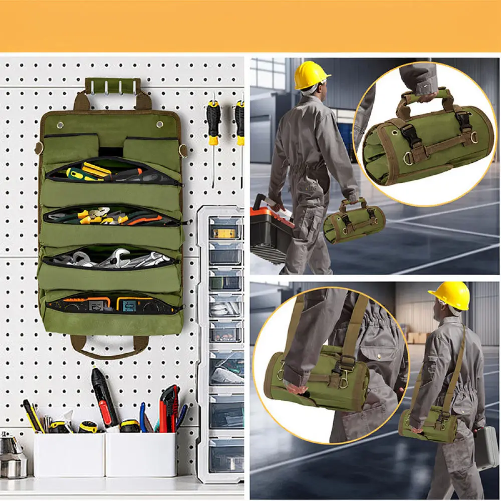 Heavy Duty Roll Up Tool Organizer Electrician Pouch Portable Hardware Storage Bag Folding Handbag For Maintenance