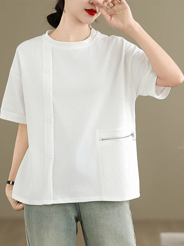 Verão novo plus size casual versátil jovem moda retalhos solto f manga curta cseta topo estilo coreano