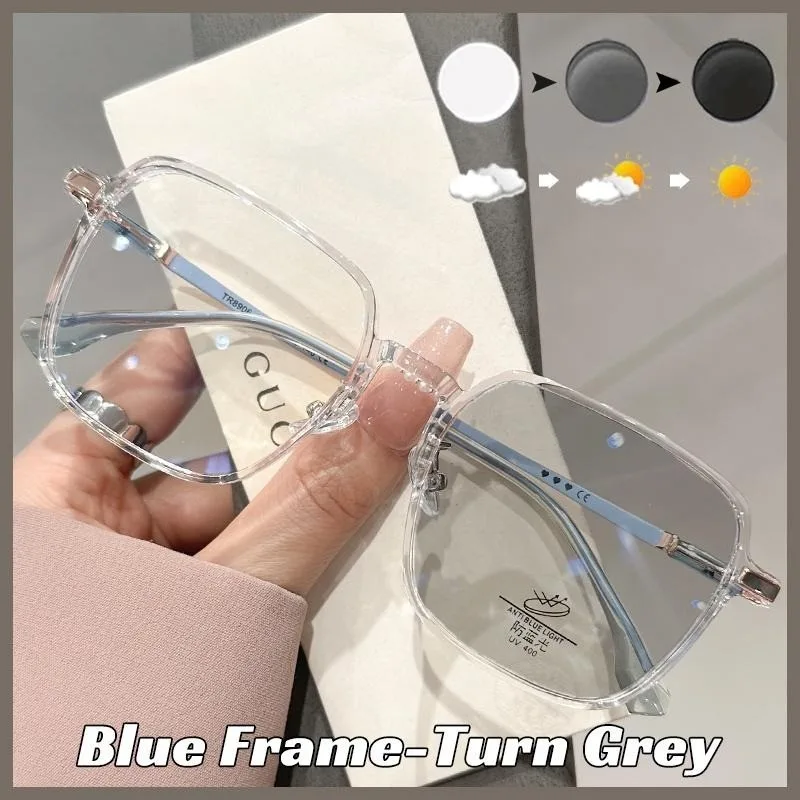 Weitsichtige Anti-Blaulicht-Brille, durchscheinende, verfärbte Lesebrille, abgestufte photochrome Lesebrille 0-+400 – Detail 3