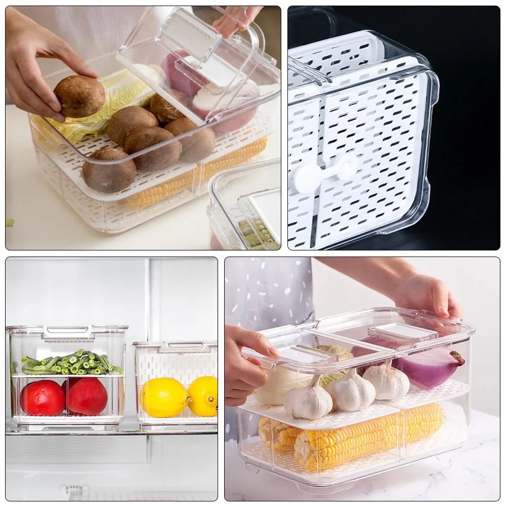 

1Pcs Kitchen Crisper Food Storage Container Bottom Filter Design Refrigerator Organizer Storage Box Splitter Plate