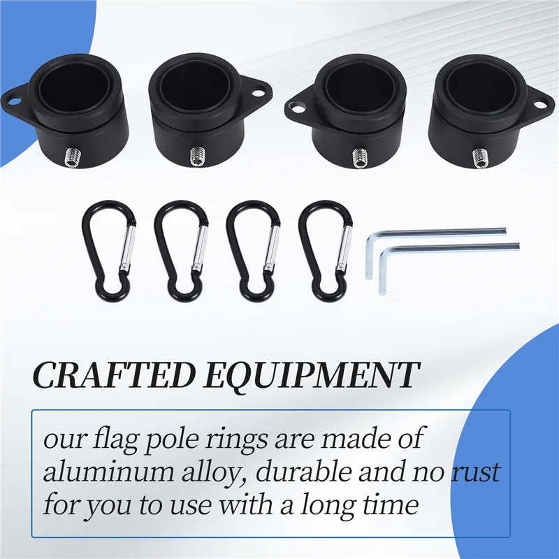 A11E-4 Pcs Flag Pole Rings Aluminum Alloy Mounting Rings 360 Degree Rotating Flagpole Anti Wrap Flag Pole (1 Inch Black)