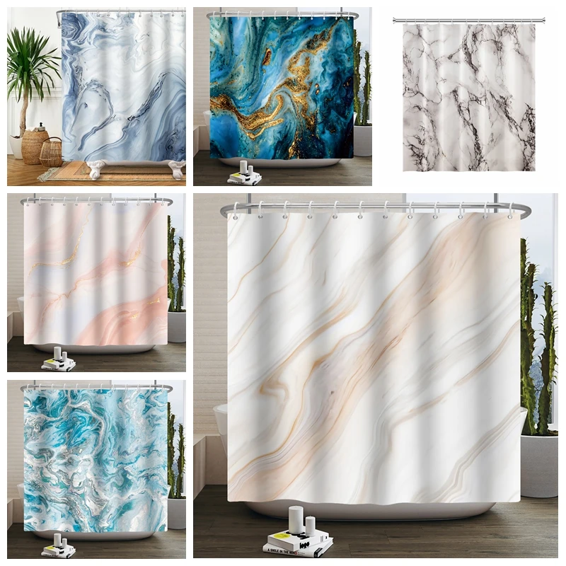 Marble Bathroom Curtain Abstract Modern Luxury Shower Curtain Waterproof Fabric Shower Curtain Bath Curtains With Hooks180x200