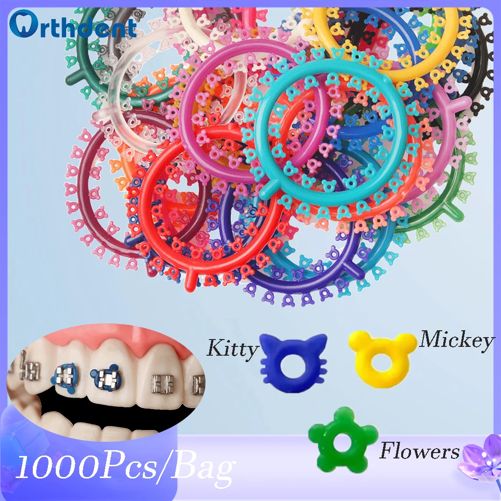 

1000 Pcs Dental Cartoon Ligature Ties Orthodontic Elastics O-Ring Rubber Bands Braces Multi Color Dentistry Correction Materials