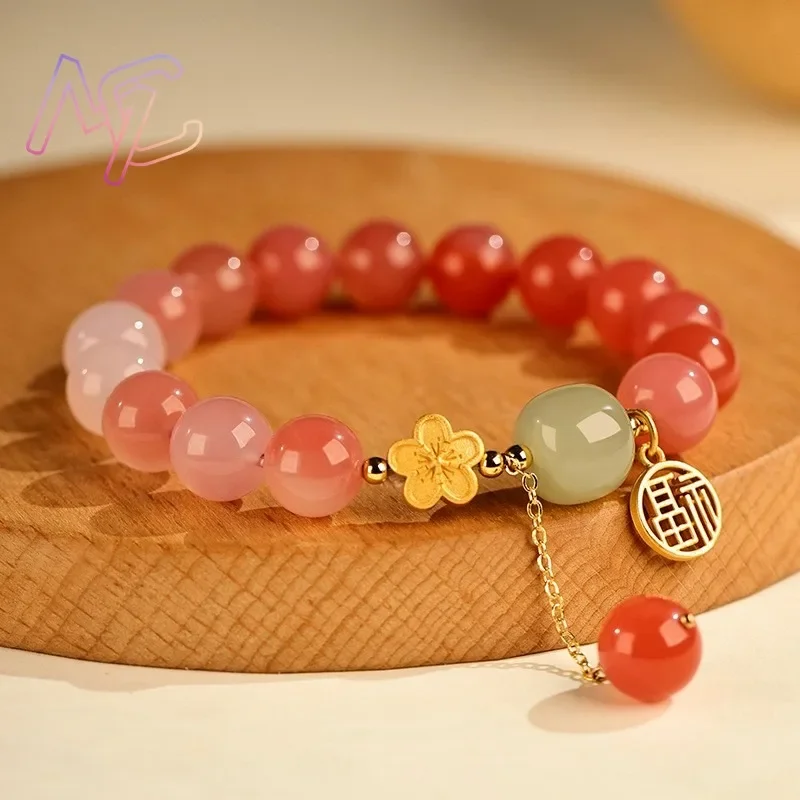 Natural Jade Agate Flower Bracelet Bangle Exquisite Design Young Girls Real Gemstone Fashion Jewelry Best Seller Holiday Gift