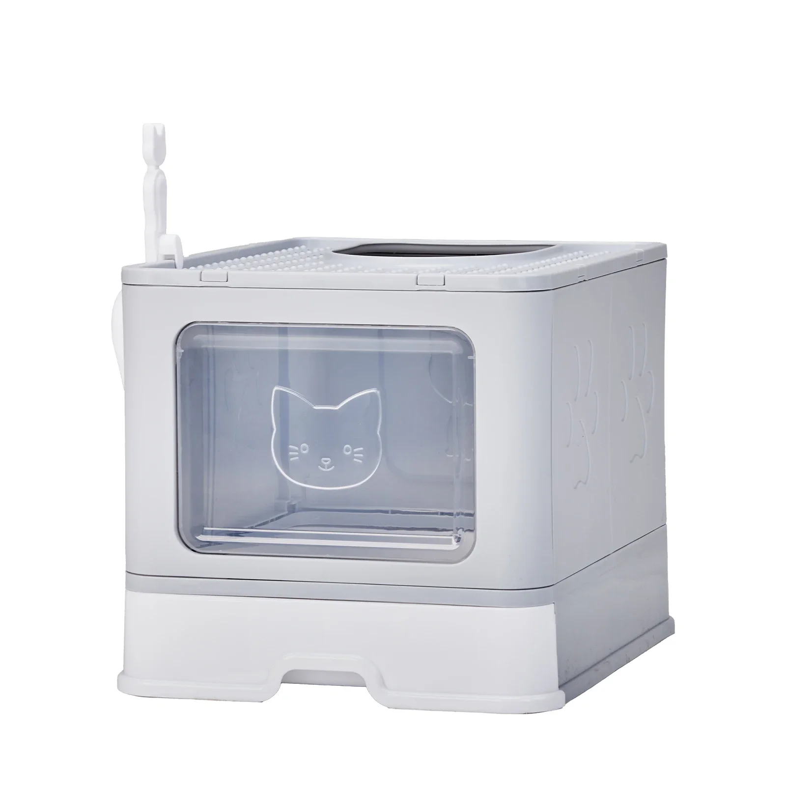 

Large Enclosed Cat Litter Box with Lid Cover, Detachable Cat Toilet with Litter Scoop & Slide Out Tray, Front Entry Top Exit