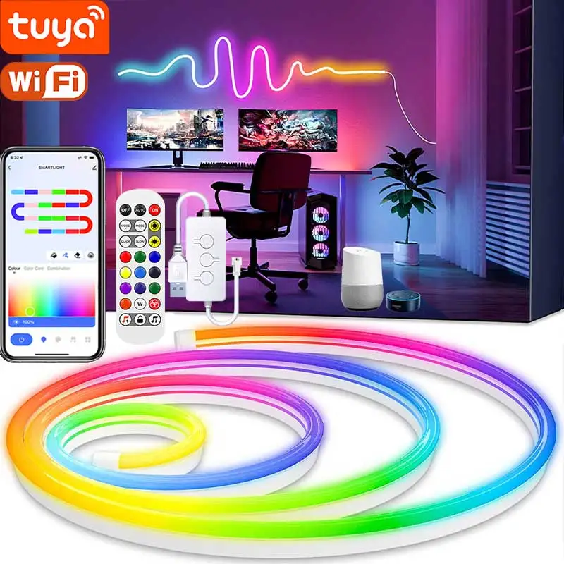 

TUYA Neon LED Strip Lights 5V Neon Rope Light 1M/2M/3M 84LEDs/M with Music Sync RGBIC Dreamcolor Chasing Strip Tape Lighting