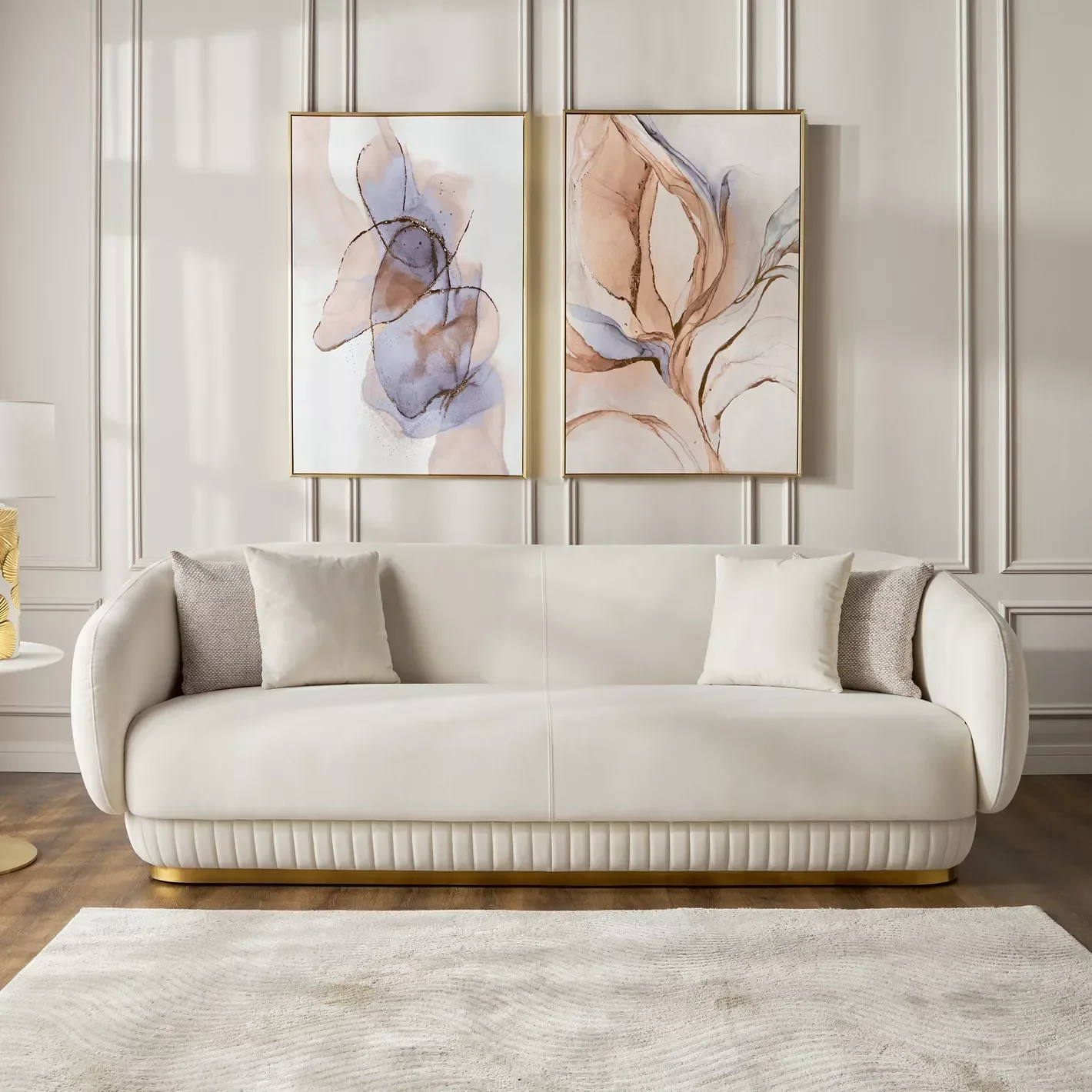 

zz Newest Living Room Sofa Set Gold Stainless Steel Lounge Chair Loveseat Fabric Couch for Home Hotel