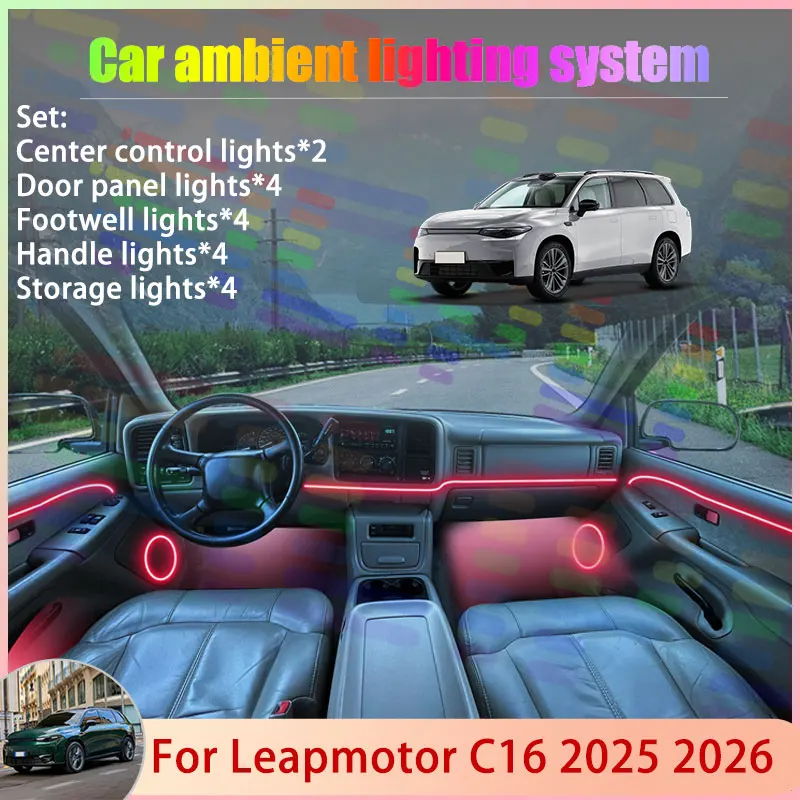 

For Leapmotor C16 2025 2026 SUV 2/24 in 1 Car Atmosphere Light Lamp RGB Shade Ensemble Streamer Atmosphere Set Auto Accessories