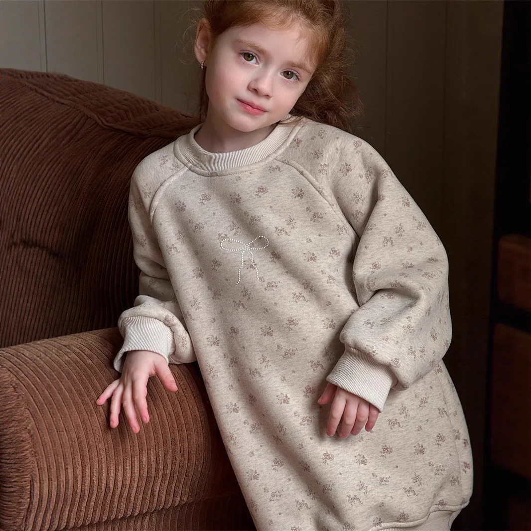 

UNITIM Toddler Girls Sweatshirt Floral Patterns Thicken Warm Mid Length Kids Girls Pullovers New Winter Infant Girls Sweatshirt