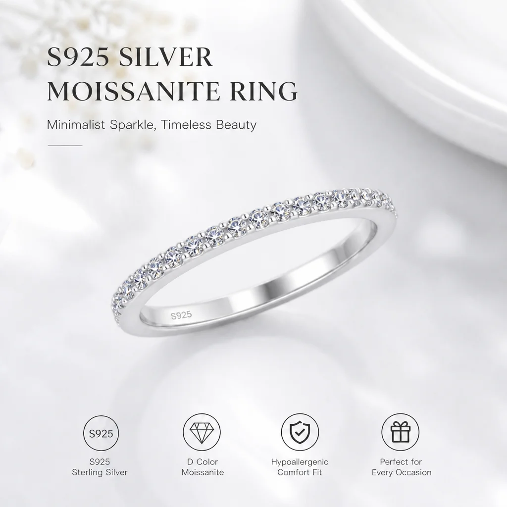 [Promotion]S925 Sterling Silver Band With GRA D VVS1 Round Moissanite Ring 18K White Gold Plated Diamond Wedding Rings for Women