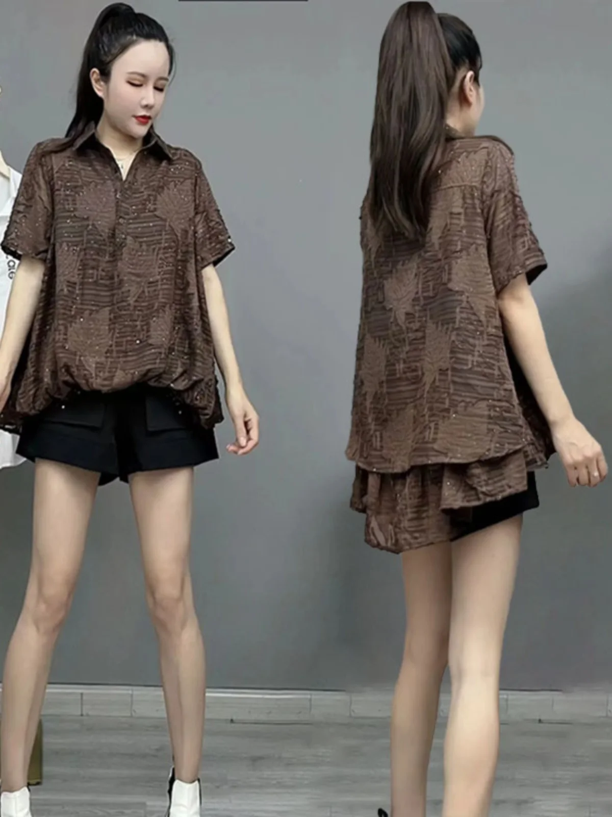 

Design Sensation Women's Pullover irt Summer 2024 Floral Embroidery ort Sve Loose Fit Front ort Ba Long Sle