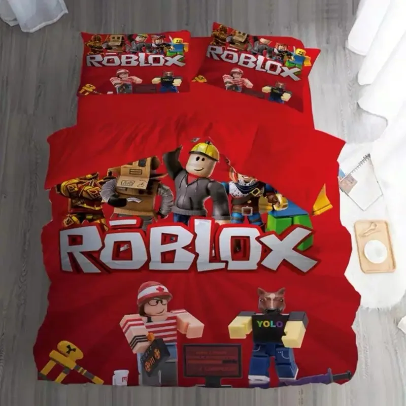 Hot ROBLOXS Game Creative Cartoon Themed Bedding Set Colorful Print Polyester Dormitory Bed Sheet Quilt Cover Home Textiles