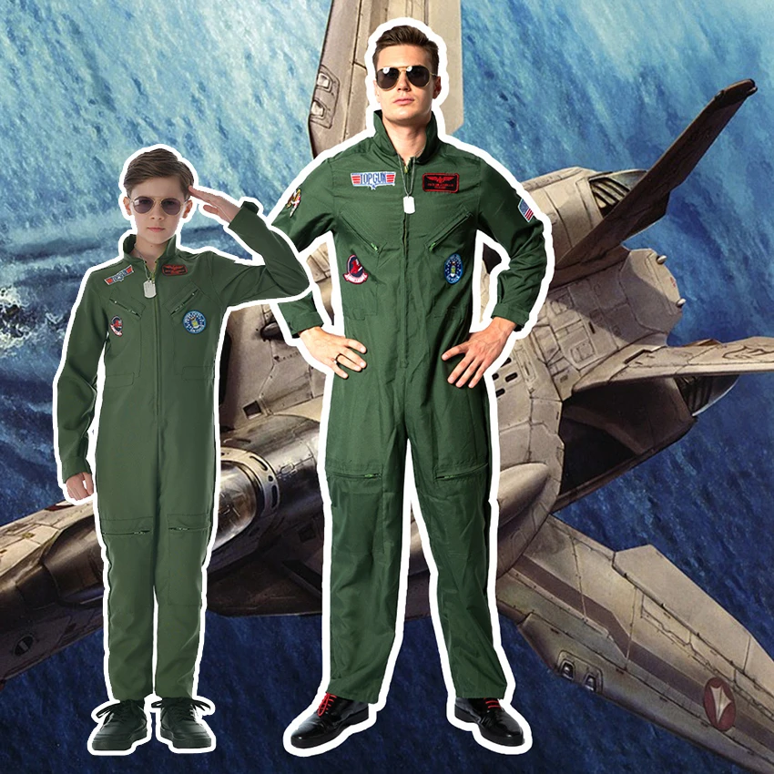 

Ace Aviator USA Pilot Cosplay Anime Halloween Costume for Kid Men Air Force Pilot Uniform Jumpsuit Carnival Masquerade Suits