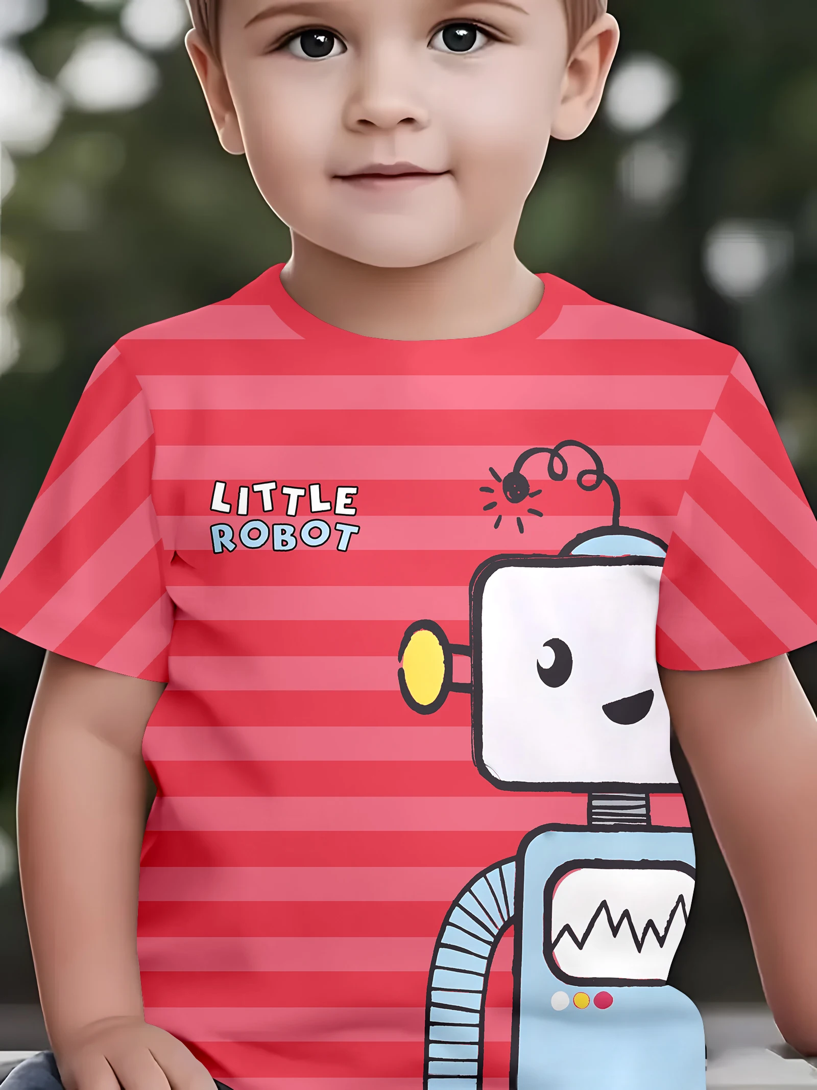 

Детская футболка с короткими рукавами и элементами робота для повседневных прогулок