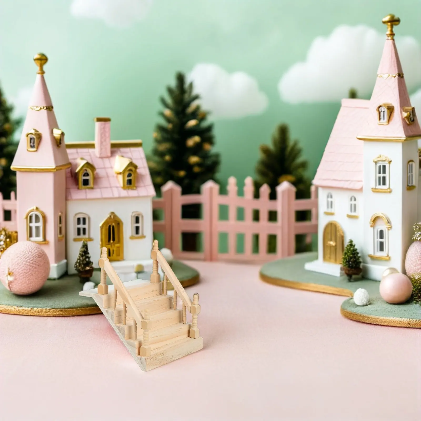 

3Pcs Wooden Mini Stairs Dollhouse Stairway with Authentic Railings Artistic Texture Versatile Miniature Staircase Prop for Craft