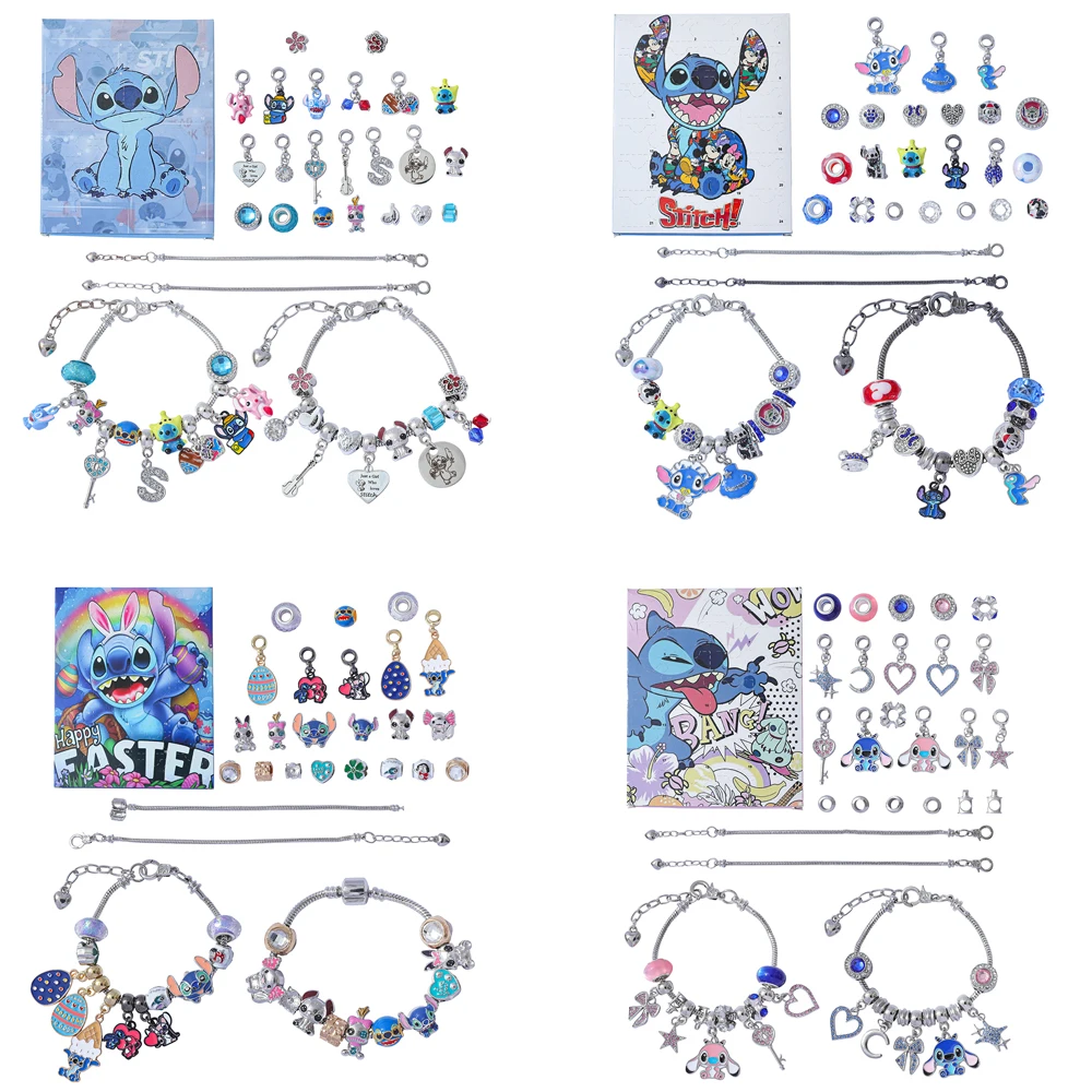 Caja ciega de la serie Stitch de dibujos animados de Disney, hecha a mano con sorpresa, pulsera de cuentas DIY, caja ciega, juguete para regalo de fiesta