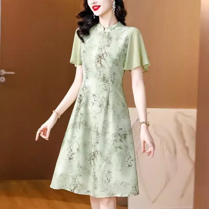 

New Chinese Style Cheongsam Women's Summer 2024 New Fashionable Temperament Young Retro Printed Dress Elegant Qipao K1848