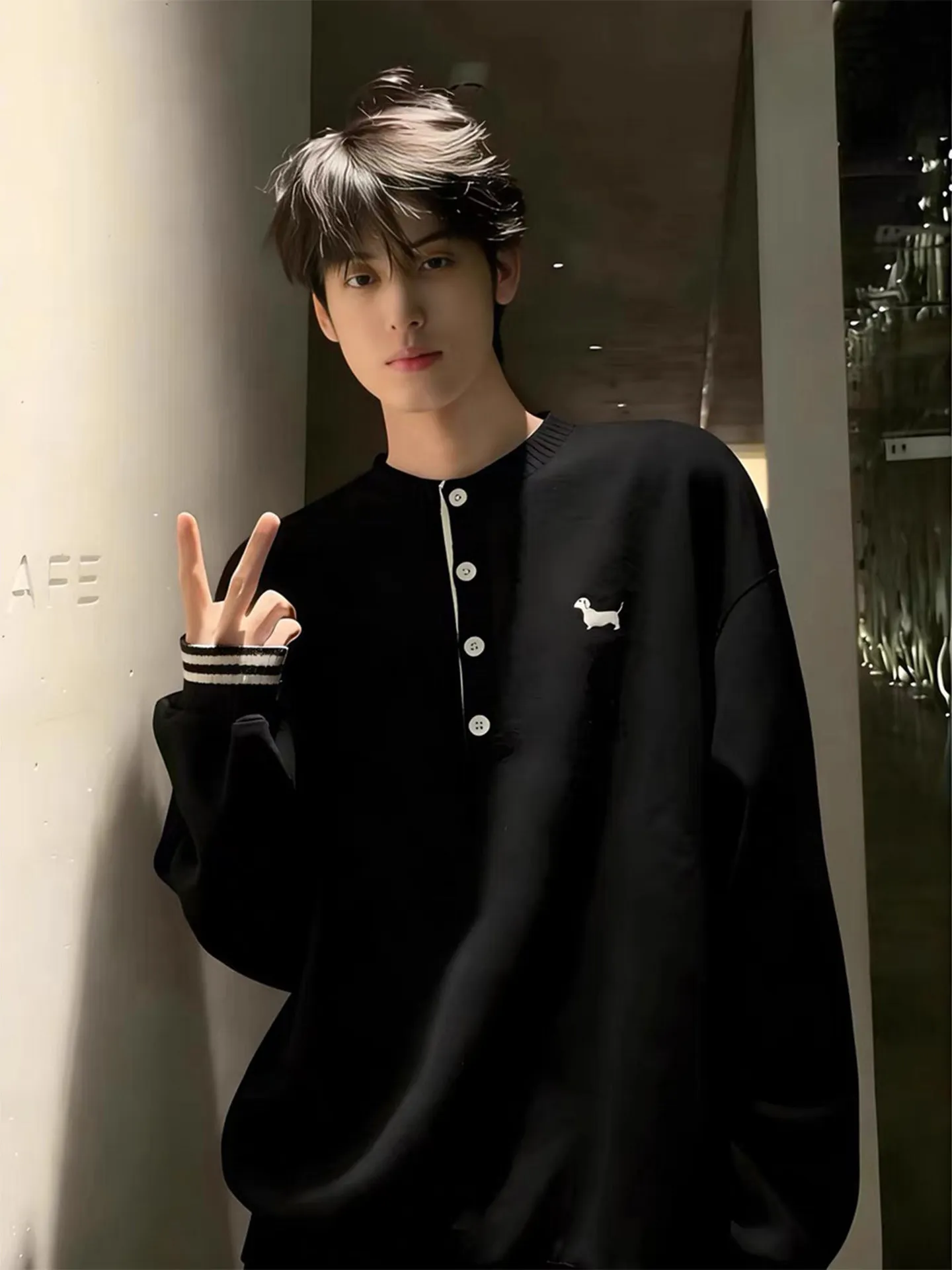 

American Sle Henry Collar Embroidered Knitted Sweater Men Women Autumn Winter Lazy Sle Cleanfit Inner Wear Base Knitwear