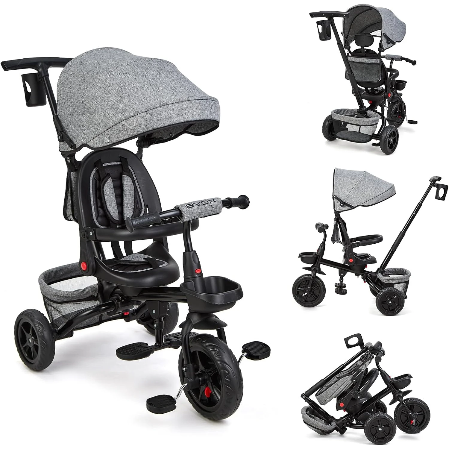 Triciclo plegable 6 en 1 para niños de 10 meses a 5 años, cochecito de bicicleta para bebé con asiento reversible, parapola y pedal