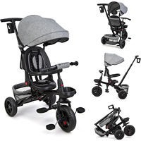 6 In 1 Foldable Tricycle For Children From 10 Months To 5 Years, Baby Bicycle Stroller With Reversible Seat, Parapole And Pedal