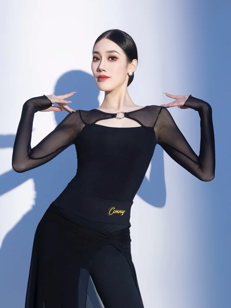 Damski top do tańca latynoamerykańskiego Conny, nowy, długi rękaw, do ćwiczeń, nowoczesny strój taneczny, wyjmowane wkładki.