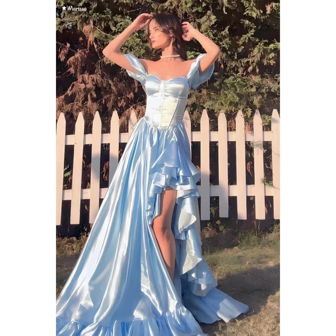 Marissa linha um vestido de baile vestidos de noite mulher vestidos elegantes para evento especial feito sob encomenda fora do ombro cetim pano vestido de gala