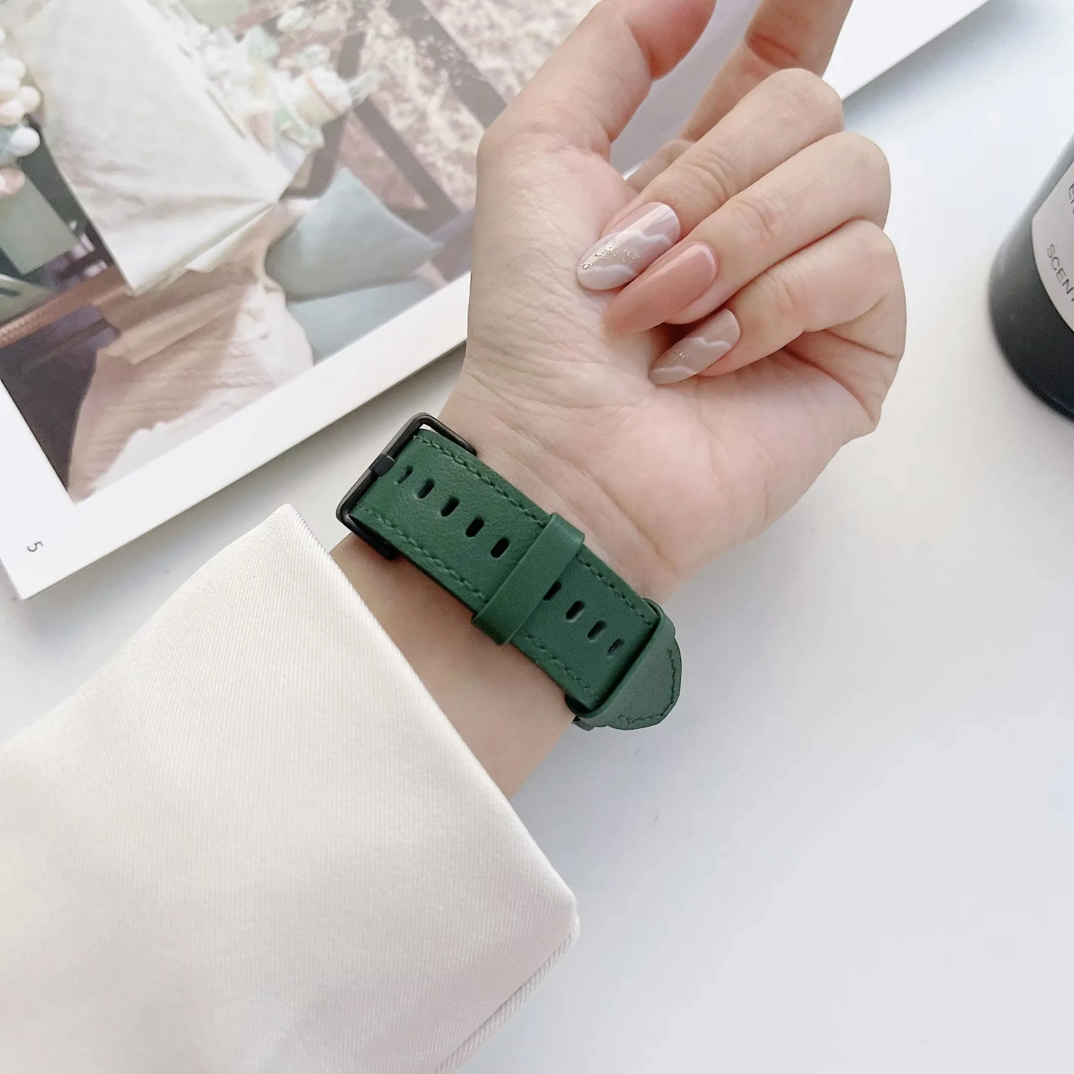 For Samsung Galaxy Watch6 Classic 47mm 43mm 5 Pro 45mm Handmade Stitched bracelet Galaxy Watch 7/6/5/4 44mm 40mm Leather Strap