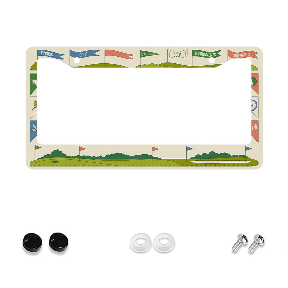 

1pc Green and Beige 2-Hole License Plate Frame with Golf Course Pattern, Aluminum Material, 6x12 Inches, Includes Screw Kit