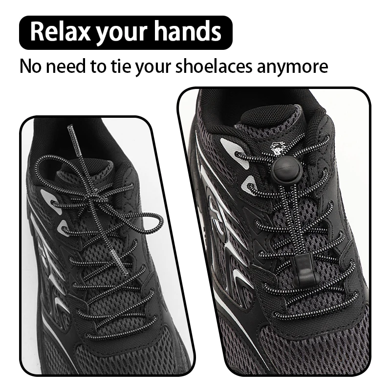 Round Elastic No-Tie Shoelaces with Lock Buckle, Unisex Lazy Quick Stretchy Shoestrings for Running Sports Sneakers
