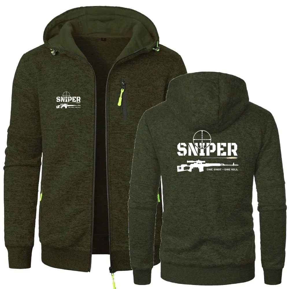 Men's Hoodies Sniper One Shot One Kill  Tops Sweatshirts Leisure Cardigan Men Hooded Pullovers Zipper Hoodies