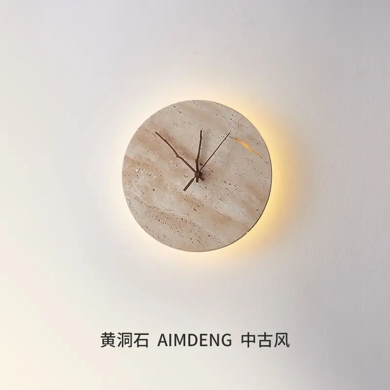 Middle ancient style living room wall lamp Wabi Sabi style clock yellow cave stone staircase foyer homestay bedroom