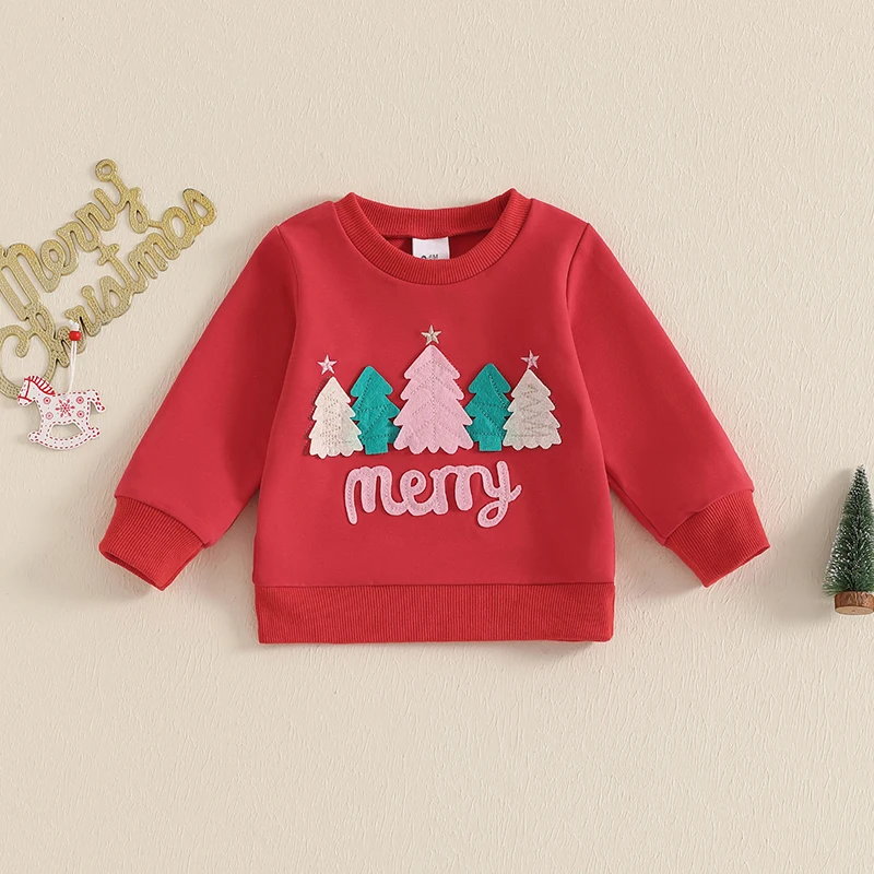 

Toddler Girls Boys Sweatshirts Christmas Clothes Christmas Tree Letter Print Long Sleeve Baby Pullovers Fall Clothes Tops