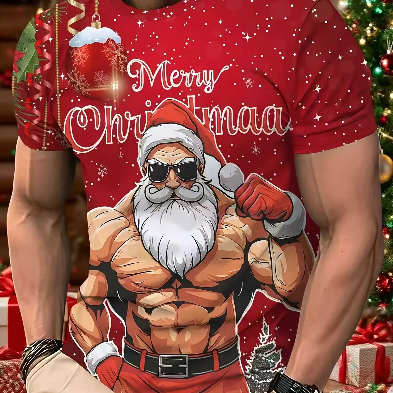 Men's T-Shirt Santa Claus 3D Print Summer Short Sleeves Loose Unisex Tees Fashion Streetwear Breathable Lightweight Men Clothing