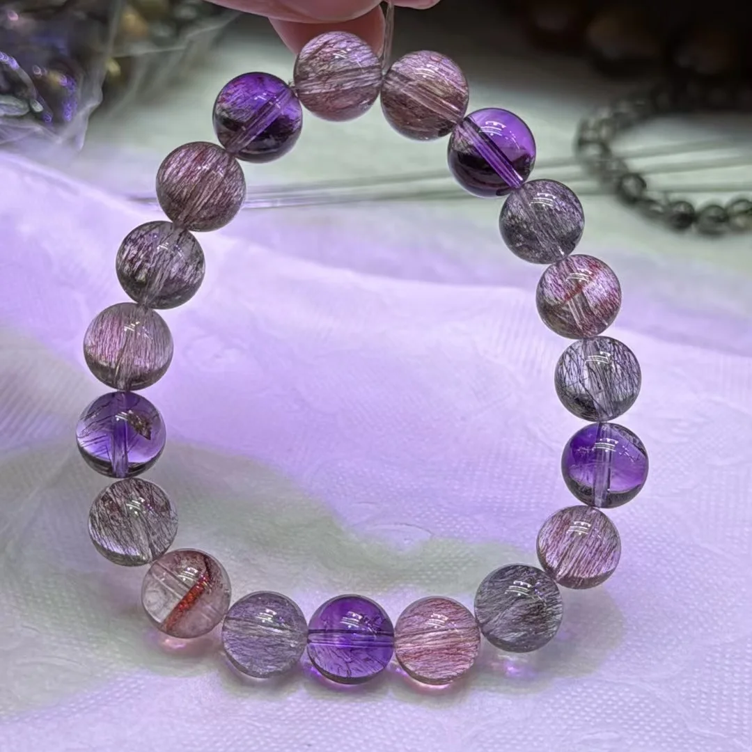 Natural Purple Super Seven 7 Red Lepidocrocite Quartz Bracelet 10.2mm Clear Beads Stretch  Jewelry Rutilated AAAAA