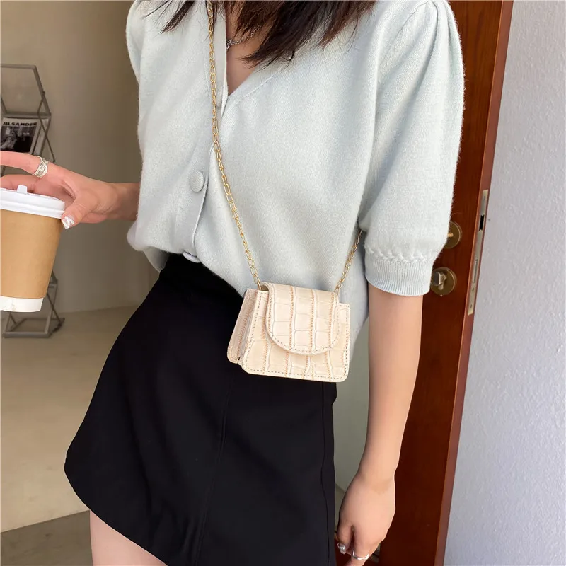 Women Shoulder Handbags Stone Pattern PU Leather Trend Designer Chain Hasp Bags Coin Purse Mini Single Square Bag shoulder bag