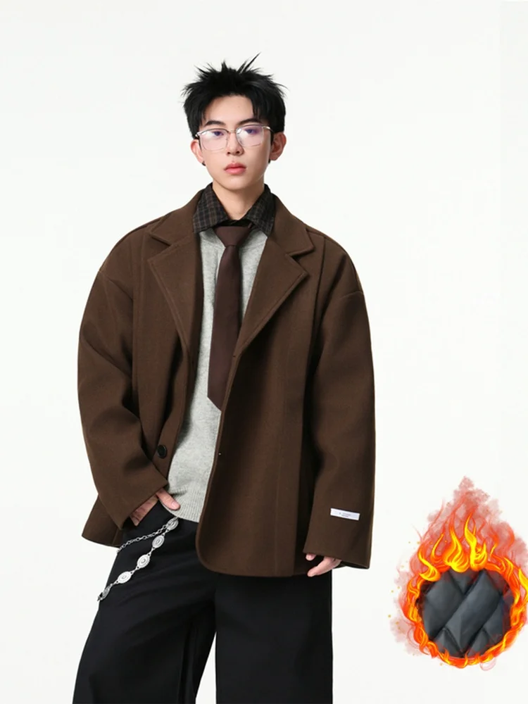 

Thiened Cotton American Retro Briti Sle Men's Woolen Coat Winter Heavyweight Suit Jaet Premium Feeling Teenage Faion