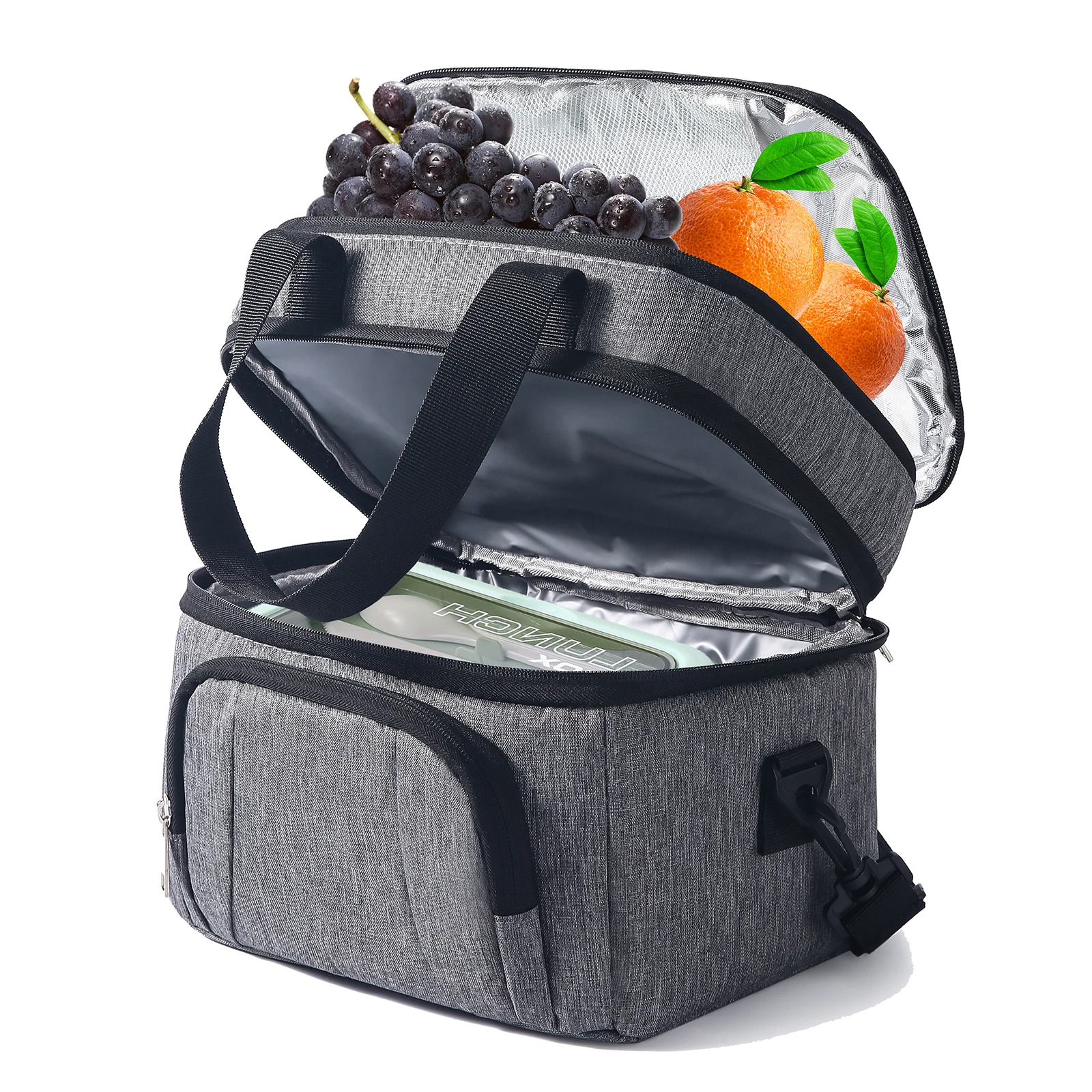Double Insulated Lunch Bag Layer Portable Thermal Lunch Box Waterproof Picnic Heat Insulating Bag with Adjustable Strap image 5