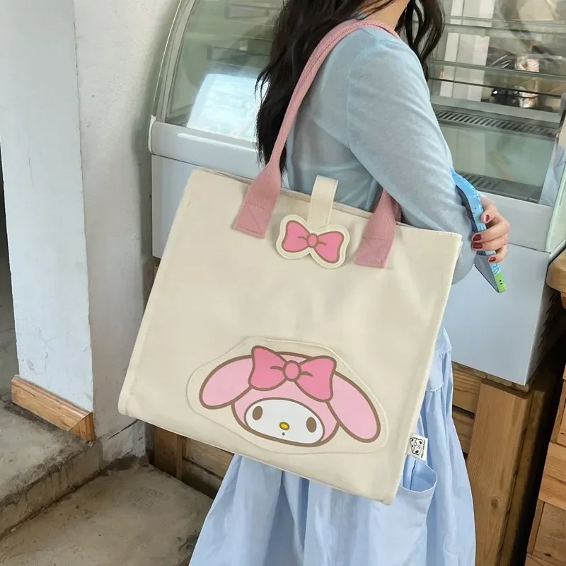 Sanrio-女の子のためのハローキティ漫画のショルダーバッグ、旅行のトート、収納バッグ、学生のランドセル、カワイイ、旅行、かわいい、キャンバス、大容量