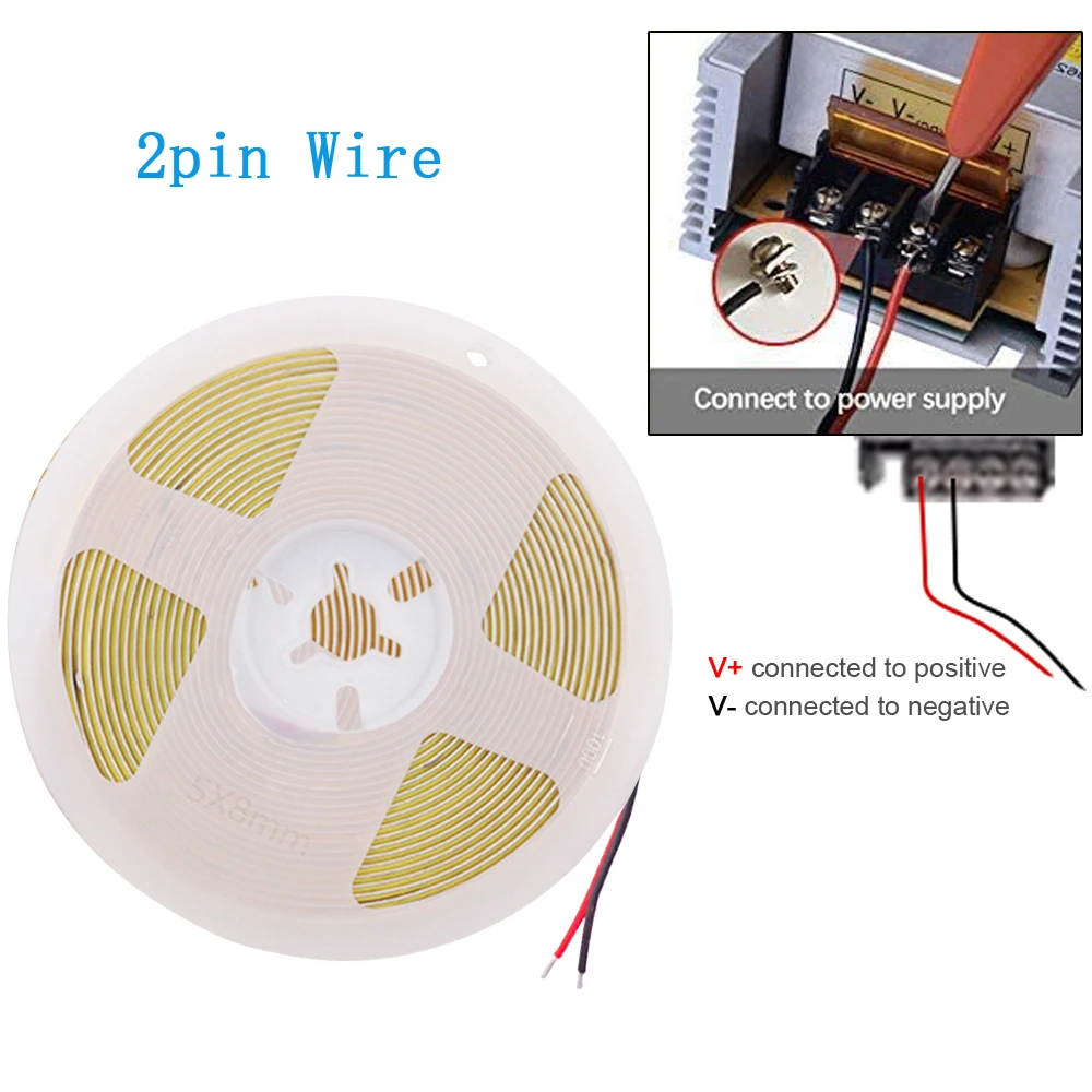 Tira de luces LED COB PCB de 3mm y 5mm, cinta de luz ultrafina de 12V, 24V y 8MM con enchufe DC/cable de 2 pines, iluminación lineal regulable,