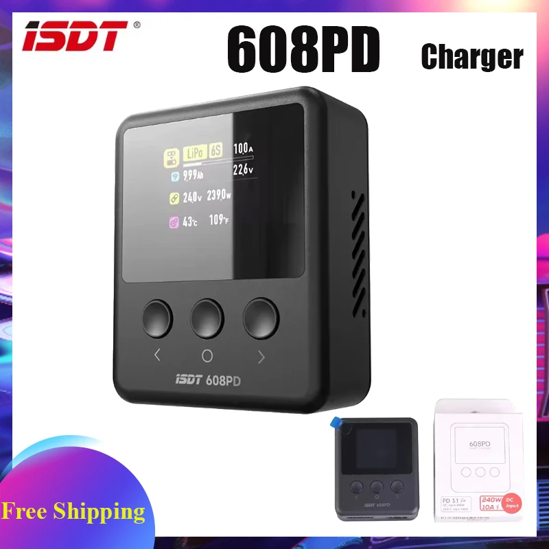 

ISDT 608PD Lipo Balance Charger Discharger 240W/10A DC & 140W/5A PD Smart Digital Charger for LiPo/LiFe/LiHV RC Batteries