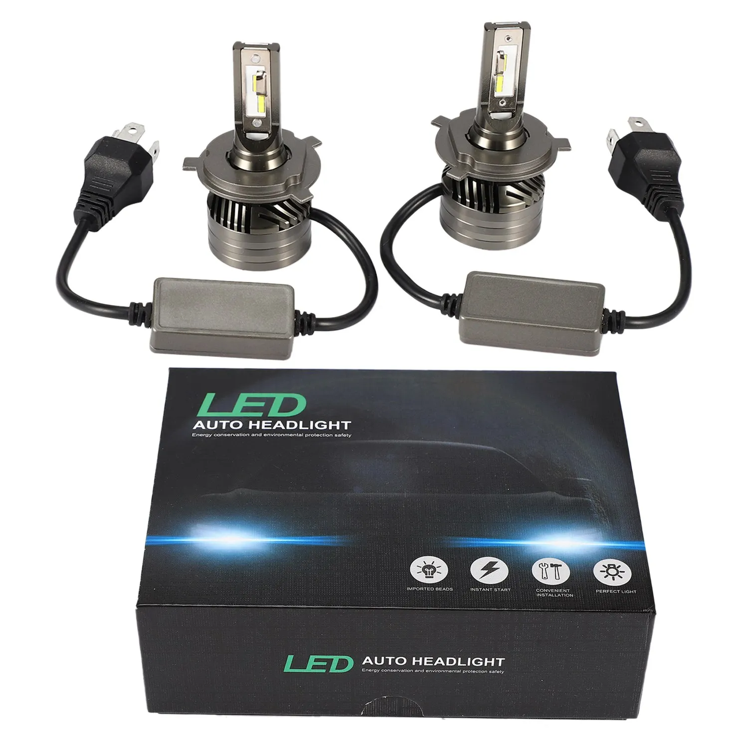 

H4/9003/HB2 Car LED Headlight Bulbs Replace Kit, M2 Series Led Hi/Lo Beam with Fan Csp Chip Canbus Ready Ip67 12000LM 6000K