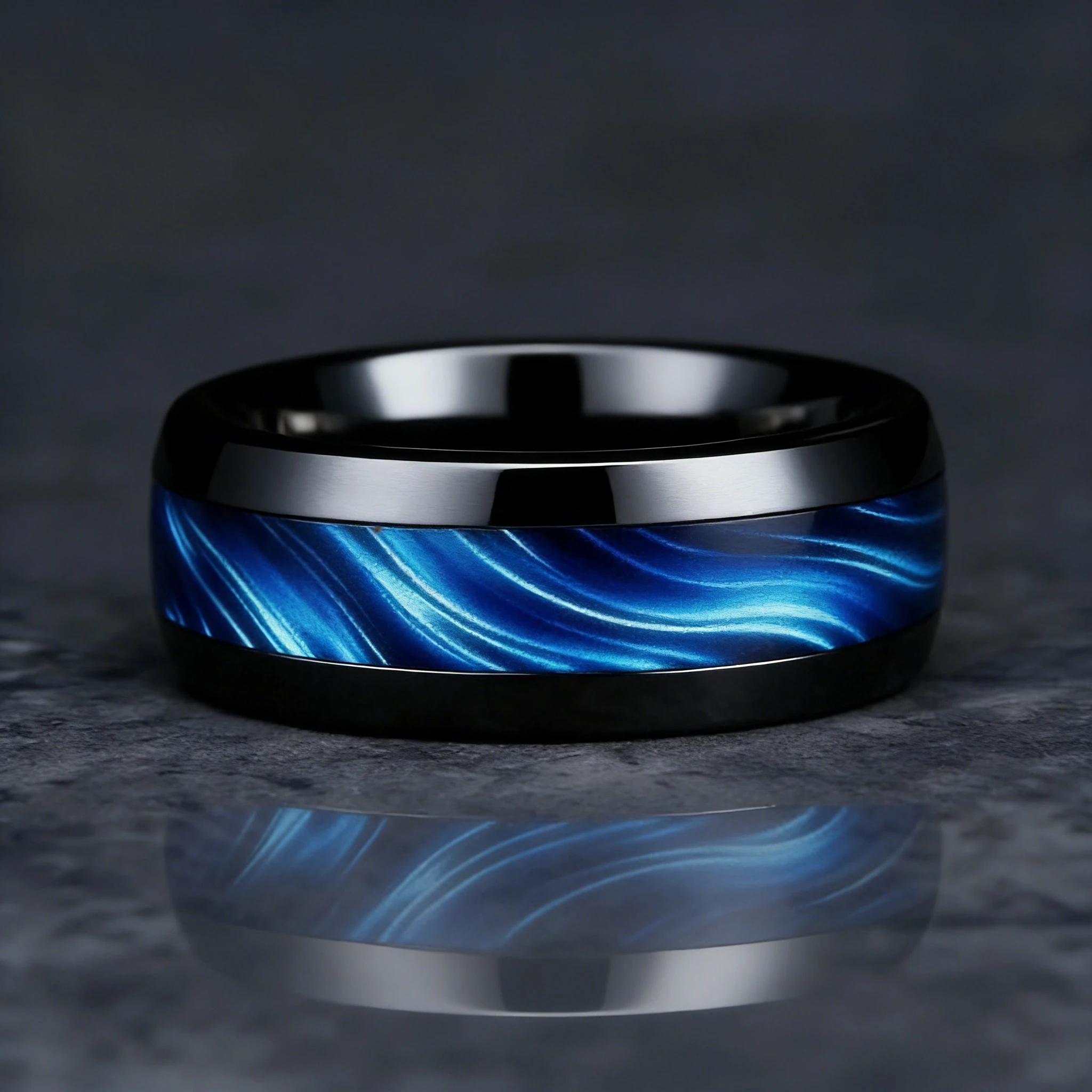 Blue Abalone Shell Inlay Rings for Men, Fashion 8mm Black Brushed Men Stainless Steel Rings, Wedding Band Jewelry Gift