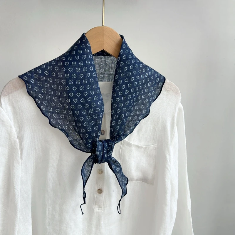 

Women Scarf Linen Blue Neck Head Wrap Square Triangle Summer Sun Protection Breathable Accessory for Spring Autumn Holiday