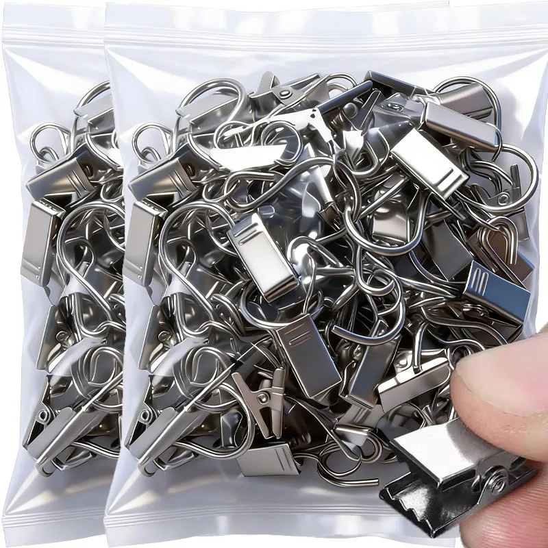 10-120pcs Multifunctional Curtain Clips Stainless Steel Hanging Photos Pin Clamps with Hook Home Window Bathroom Decoration