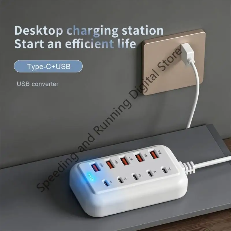 10 Ports USB hub 5USB+5PD Power Charging Station Multi Port PD Fast Charging Wall Chargers Adapter With 1M Cable USB C Chargers