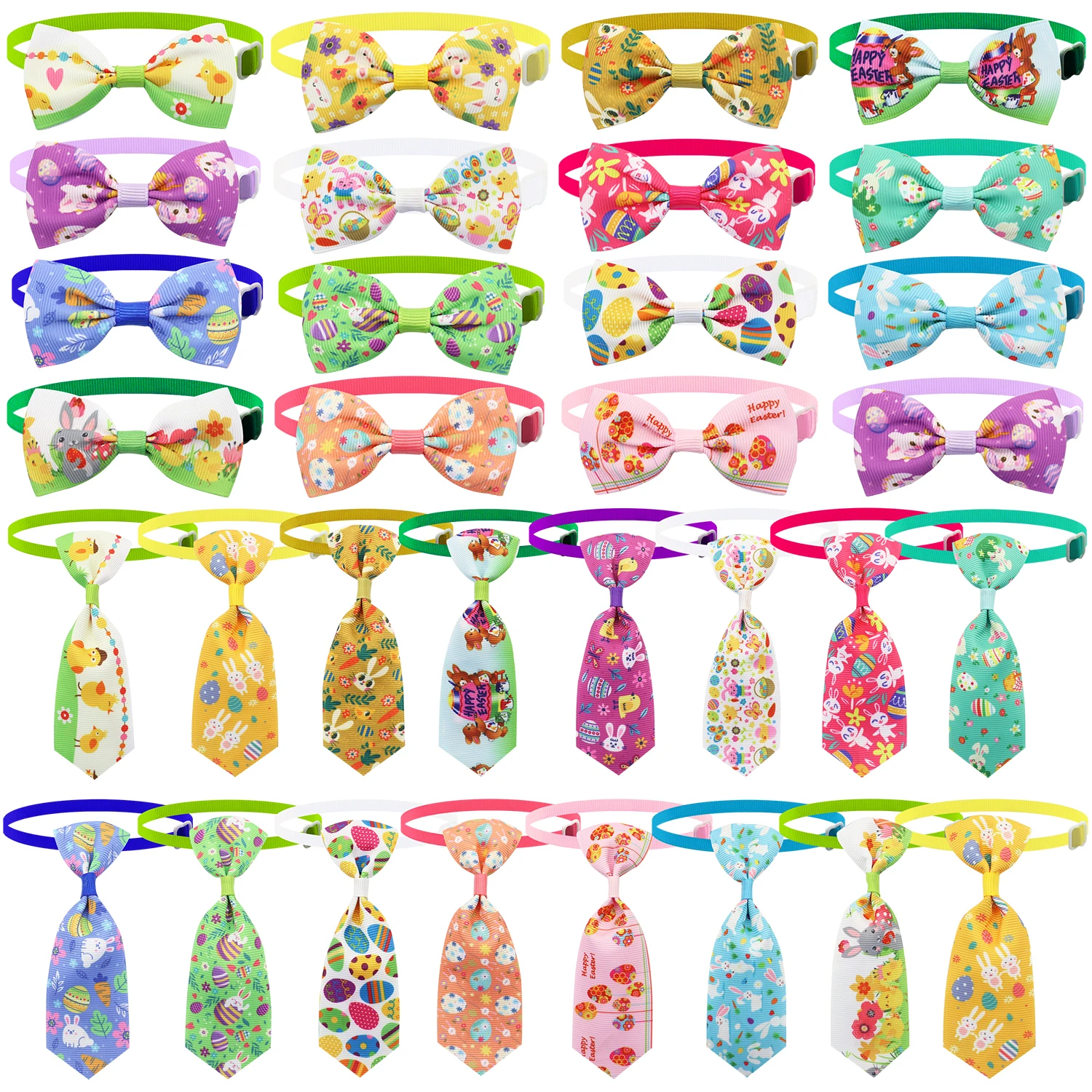 

50/100Pcs Easter Day Dog Bows Pets Cat Easter Egg Grooming Bows Puppy Bowties Neckties Dog Accessories Bowties Adjustable Collar