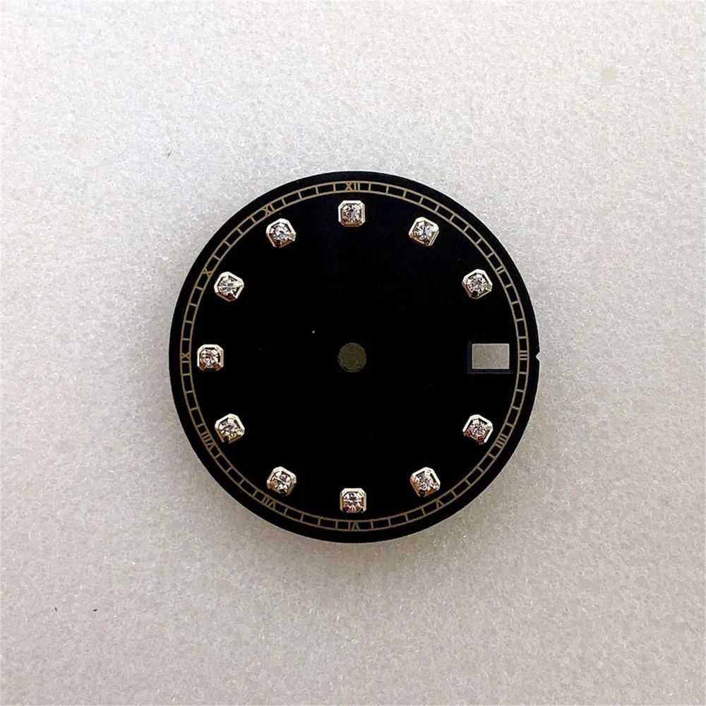 NH35 Dial 28.5mm, Fashion Artificial Diamond Nails No Luminous Watch Dial, for NH35 NH36 Movement, Single Calendar Watch Face