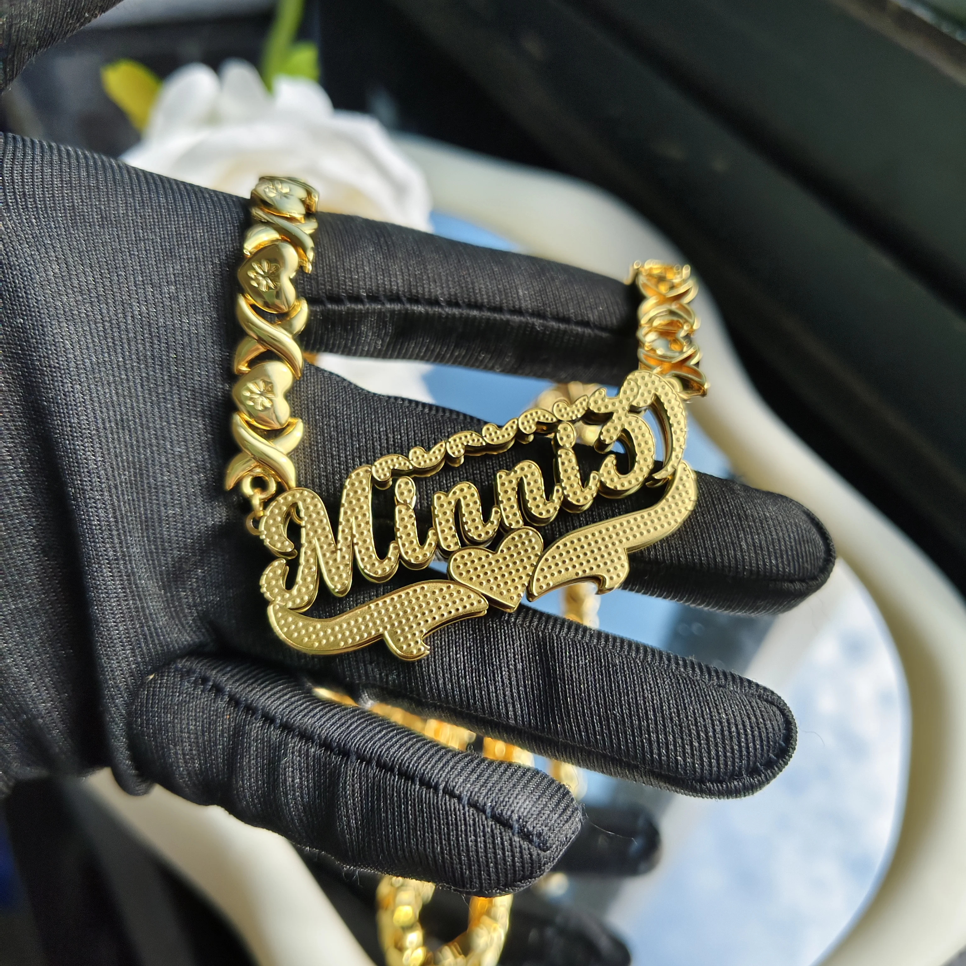 

DHQH New Customized Name Double layer Nameplate XOXO Necklace Personalized Letter 3D Necklace Personalized Valentine's Day Gift