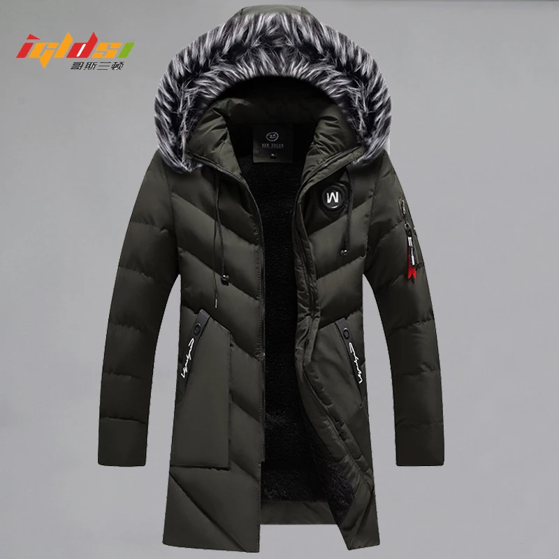 

Men's Winter Casual Thick Fleece Long Parkas Windproof Warm Fur Collar Jacket Coat Male Fashion Hooded Outdoor Cotton Parkas