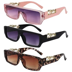 New Small Frame Sunglasses Metal Leopard Head Square Frame Sunglasses Women's Fashion One-piece Mirror Men's Glasses